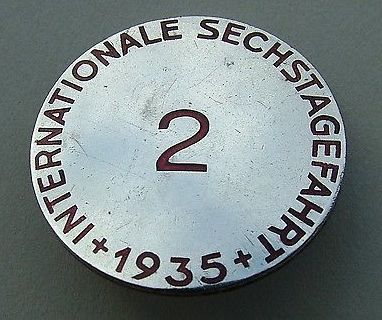 photo - front of rider #2 lapel ID badge - front ISDT 1935