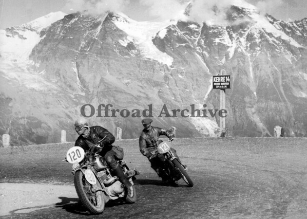 photo - #120 NSKK Mann G Keitel 350 DKW leads #121 GN Wood 343cc Triumph on the Grossglockner ISDT 1939 (Courtesy Deryck Wylde)