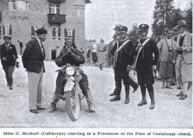 Photo - British Competitor Miss Herbert on Calthorpe Pass Check ISDT 1931 (Speedtracktales Archive)