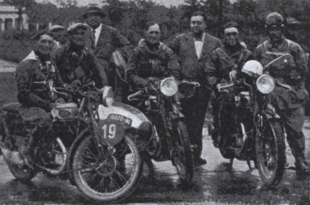 Photo of the winning Italian Trophy Team l-r Juigi Gilera 600cc Gilera sc, Miro Maffels 500cc Gilera, and Rosolino Grana 500cc Gilera ISDT 1931