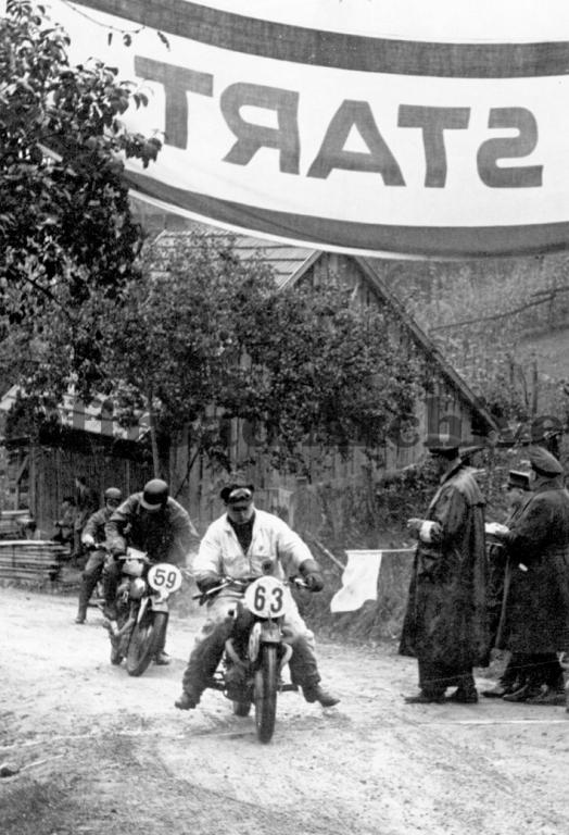 photo - #63 T Blockley 496 BSA leads #59 J v Poschinger 597 BMW at the start of a hill climb test ISDT 1939 (Courtesy Deryck Wylde)