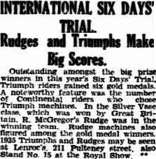 image - scanned article 'the Advertiser' Adelaide, South Australia reports success of Triumph and Rudge riders at ISDT 1934