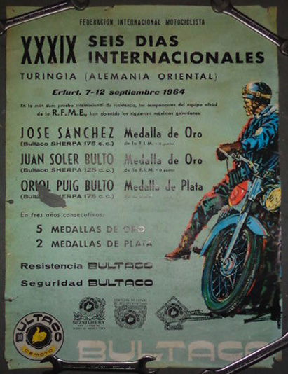 Photo - Sales poster from Bultaco (Spanish) indicating success of team in ISDT 1964