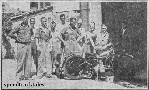 photo - at Merano last Sunday - Len Crisp, ALS Denyer and George Rowley can be recognised in this group of British riders and visitors. ISDT 1932 (Speedtracktales archive)