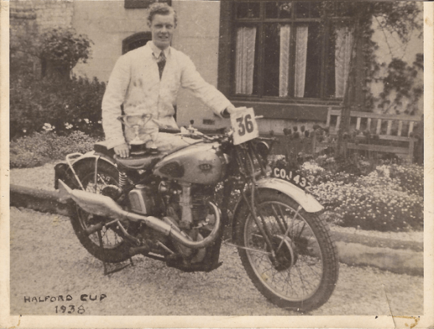 1938 photo of Mark Steven's dad and the ex Fred Rist BSA Gold Star of the ISDT 1937
