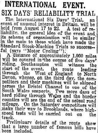 image - scanned article in the Daily News, Perth, Western Australia 20 August 1925 ISDT 1925