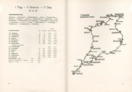 image - scanned map and checkpoint details for day 1 ISDT 1939