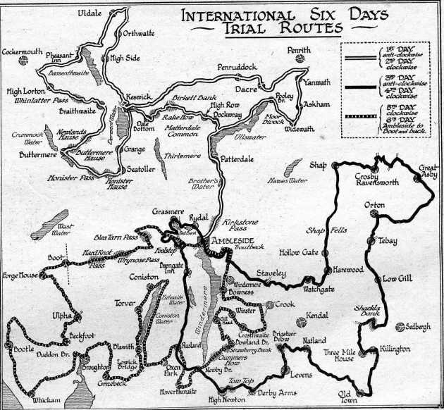 Image of scanned map of course of ISDT 1927