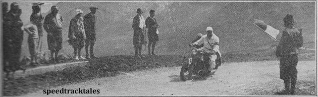 photo - An Italian soldier giving Henne the 'all clear' as a danger point in last year's trial. ISDT 1931 (Speedtracktales archive)