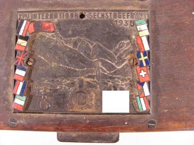 image - Cast commemorative plaque ISDT 1935 set on lid of wooden chest (found on eBay.de)