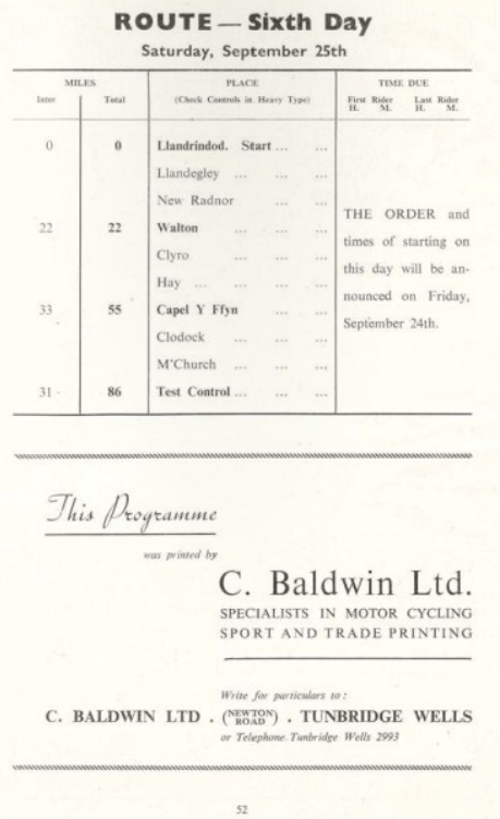 image of scanned route details Day 6 ISDT 1954