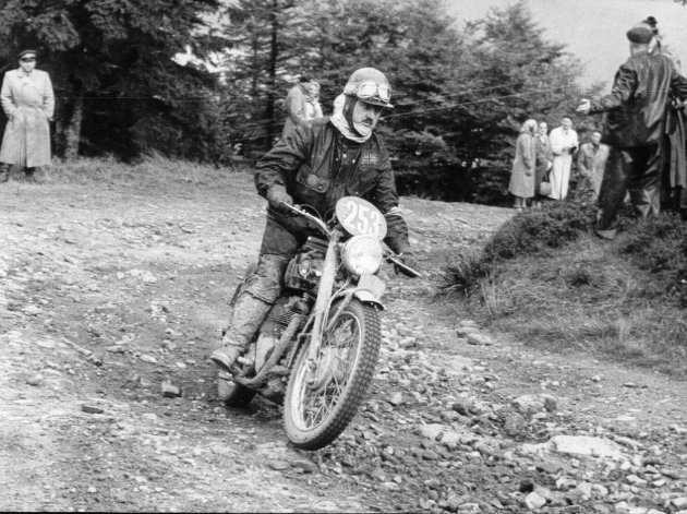 Photo - #253 Bob Ray carves his Ariel around a corner ISDT 1955