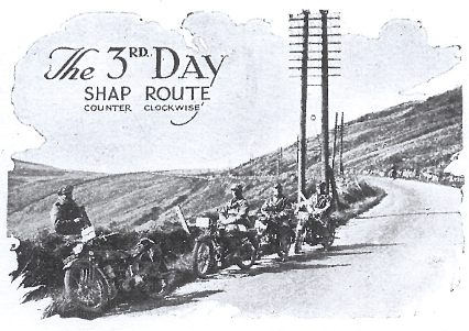 Image of GW Hole (Raleigh) PA Holder (Royal Enfield) JJ Boyd-Harvey (James) and M Valgaard (Rudge Whitworth) resting at Shap ISDT 1927