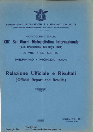 Image of scanned cover of of Official Report and Results ISDT 1931