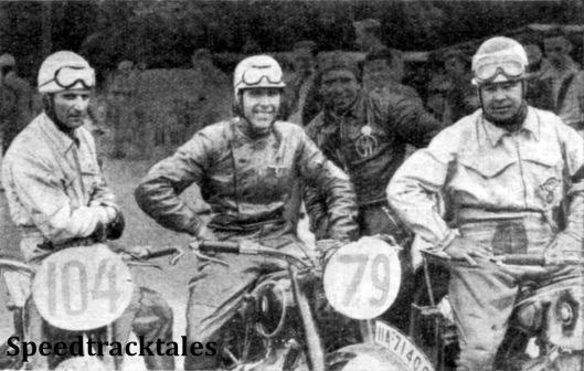 Photo - Beaten by a narrow margin of ten seconds - the German Trophy team consisting (Left to right) of L Kraus, G Meier, and J Stelzer ISDT 1937 (Speedtracktales Collection)