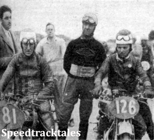 Photo - The Rudge team which formed Britain's B team for the second year running. Left to right: R MacGregor, JA McLeslie and JC Edwards ISDT 1937 (Speedtracktales Collection)