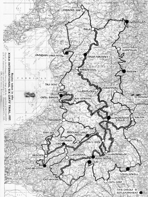 Image of scanned map from program of course route ISDT 1937