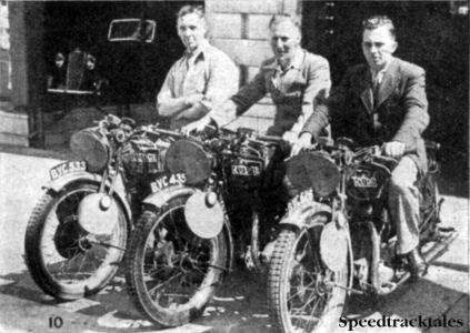Photo - Great Britain 'B' Vase Team l-r JA MacLeslie [BVC 533] R MacGregor [BVC 435] and J Edward [BVC 626] (all 499 Rudge) ISDT 1937 (Speedtracktales collection)