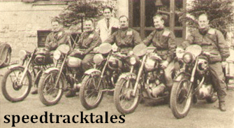Photo - Britain's victorious Trophy team - left to right B.H.M Viney, P.H. Alves, C.M. Ray, W.J. Stocker and F.M. Rist, captian. Team manager Len Heath stands behind ISDT 1951 (speedtracktales archive)