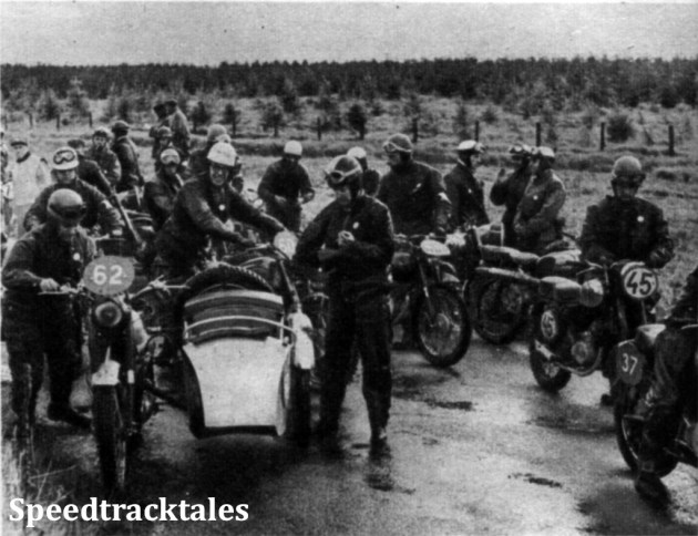Photo - At the Penllanllwyd Time Check during Monday's Run. #62 isF. Darrieulat (348 B.S>S. sc) ISDT 1954 (Speedtracktales Collection)