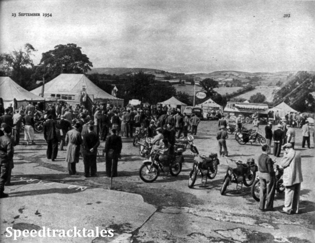 Photo - The INternational Six Days' Trial scene at Llandrindod Wells during the weekend. In the foreground are Italian Gilera machines ISDT 1954 (Speedtracktales Collection)