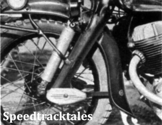 Photo - Hydraulic shock absorber fitted to the front fork of an N.S.U. ISDT 1954 (Speedtracktales Collection)