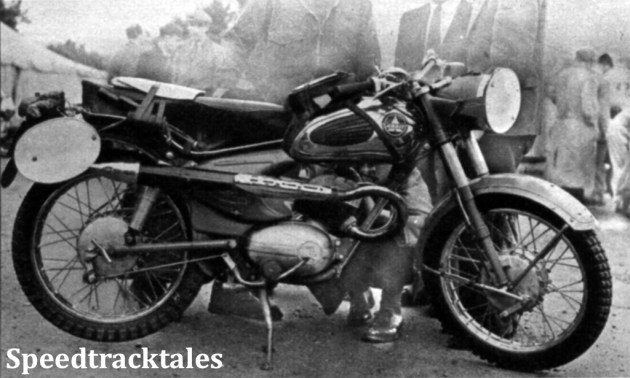Photo - A new 171cc Ardie from Germany with pivotoed fork, rear suspension and fully enclosed rear chain ISDT 1954 (Speedtracktales Collection)