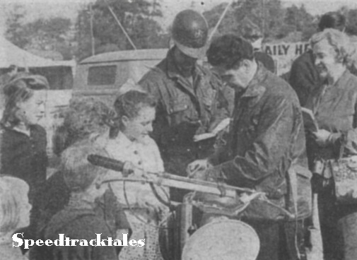 Photo - the price of fame the autograph hunters catch Ramsey clubman Eddie Crooks (right) and Colin Broughton. ISDT 1961