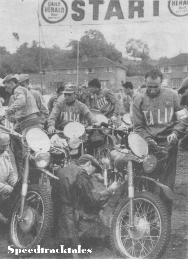 Saturday Scene - Italian Trophy riders with their machines ready for the weigh in.