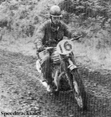 Photo - #16 Privateer Dick Clayton zooms through the second day timed section on his 500cc Triumph Trophy. He won a silver medal with eight marks lost on time and put up a creditable showing in the bonus points tests. ISDT 1962 (Speedtracktales Collection)