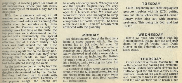 Image scanned magazine article (Track and Trail Magazine Dec 1976) ISDT 1976