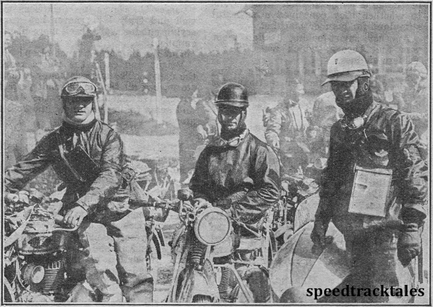 photo - the Italian defenders of the Trophy (left to right) Miro Maffeis, Luigi Gilera and Rosolino Grana. They are all riding side-valve 500cc Gileras. ISDT 1932 (Speedtracktales archive)