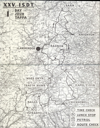 Image - scanned map of course Day 1 ISDT 1950