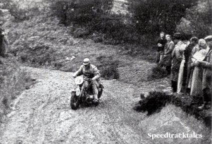 Photo of #79 G Meier (BMW) of Germany's 'A' Vase team, battling with the mud on Ffyrdd Croesty. Meier's team won the Vase , the trio losing no marks ISDT 1938 (Speedtracktales Collection)