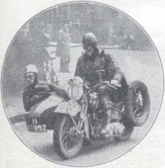 Photo - #109 DJ Wuis (1000 Harley Davidson sc) a Dutchman, is assisted by his passenger as he swerves a right hander ISDT 1938 (Speedtracktales Collection)
