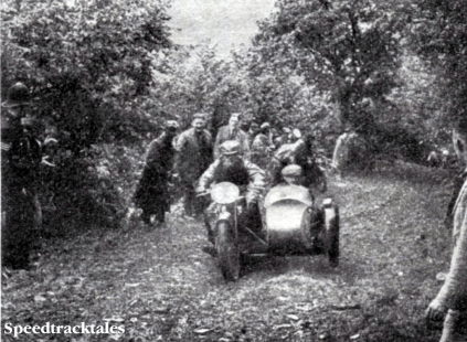Photo shows WS Waycott (596cc Velocette sc) making his brilliant, unassisted climb of Fron Bache ISDT 1938 (Speedtracktales Collection)