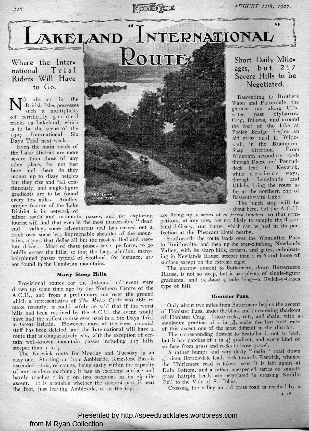 Images - scanned page of the Motorcycle 11 August 1927