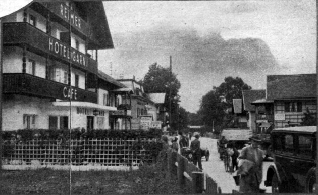 Photo - Outside of the Hof Reimer, Partenkirchen where most of our riders are staying.  ISDT 1934 (Speedtracktales Collection)