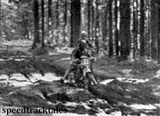 Photo - B Nocchi (500 Guzzi) ploughs his way through the mud that was encountered in the woodland section after the check at Ungenach. ISDT 1939 (Speedtracktales Archive)