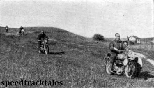 Photo - This is not scramble picture, but merely a shot of the rough going that the international competitors had to tackle. Leading the group are #34 HR Taylor (977 Ariel sc) and #43 J Ramieri (500 Sertum). ISDT 1939 (Speedtracktales Archive)