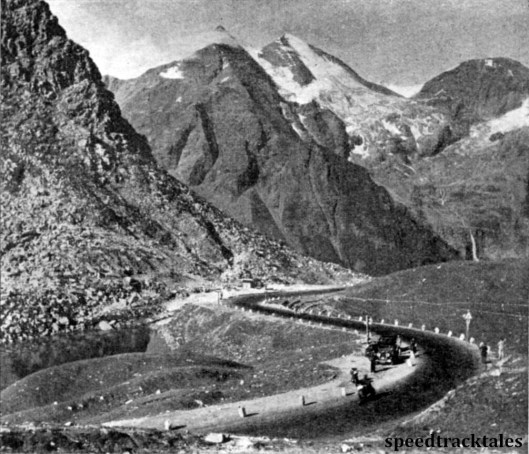 Photo - Near the summit of the Grossglockner, where every tourist stops to admire the magnificent mountain views which are on every hand. ISDT 1939 (Speedtracktales Archive)