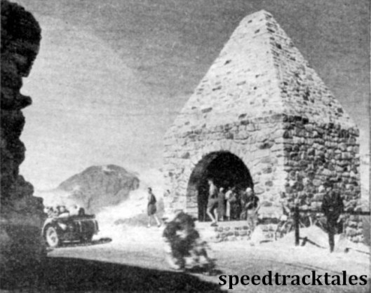 Photo - This stone hut situated at the summit of the Grossglockner Pass marks the end of the great climb of nearly 8000ft. Inside the building is a tablet to the memory of those whose enterprise it was. ISDT 1939 (Speedtracktales Archive)