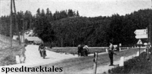 Photo - Good roads again at last, and not far from the end of the tiring first day's run. L Heath (497 Ariel) leaves the rough stuff behind at Vöklm. ISDT 1939 (Speedtracktales Archive)