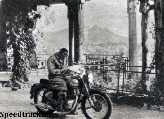 photo - Motor cycles's Deputy Editor, George Wilson on the Royal Enfield Twin ISDT 1951 (Speedtracktales Collection)