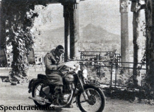 photo - Motor cycles's Deputy Editor, George Wilson on the Royal Enfield Twin ISDT 1951 (Speedtracktales Collection)