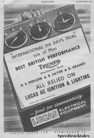 Image of scanned advert for ISDT 1965 success by Lucas
