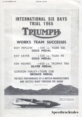 Image of scanned advert for ISDT 1965 success by Triumph