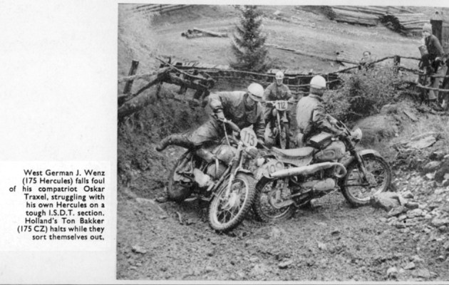 Motorcyles struggling on steep climb
