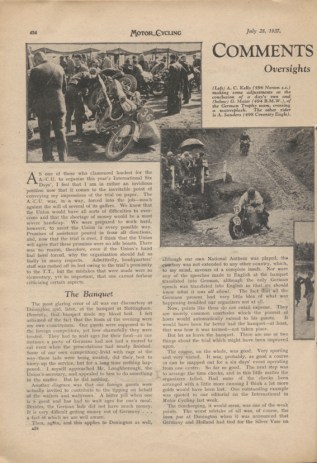 Image of scanned article Motor Cycling with review and analysis on the hosting of the event pt 1