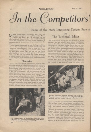 Image of scanned page from Motor Cycling report on the designs at the ISDT 1937 - 1